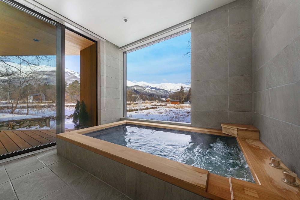 Japanese style onsen bath at Alpinarc Chalet in Echoland Hakuba