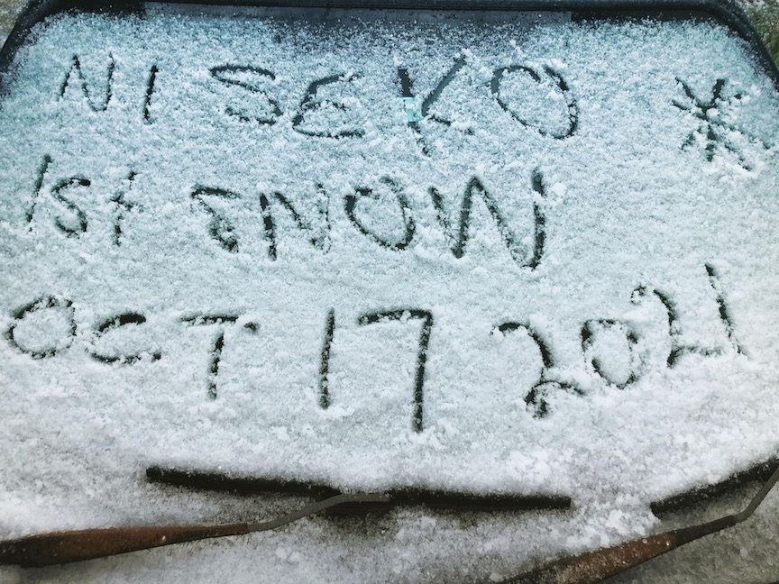 Hatsuyuki or first snow in niseko resort