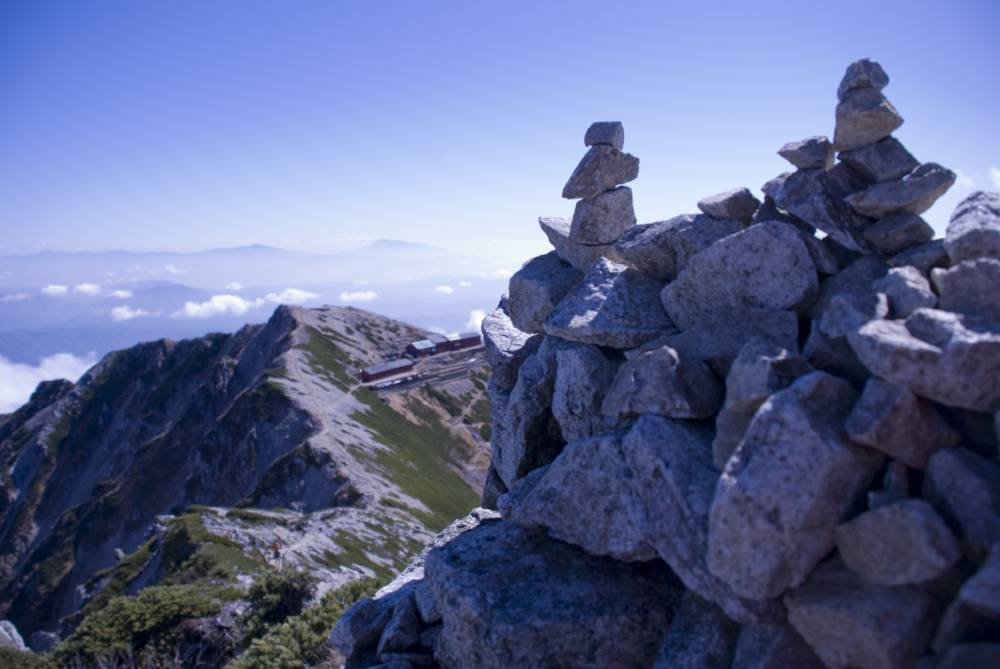 The top of Karamatsu summit in the Japan Alps